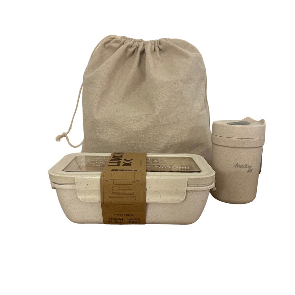 Lunchsy Wheat Straw Bento Lunch Box with Soup Cup and Cutlery - Bag Incl…